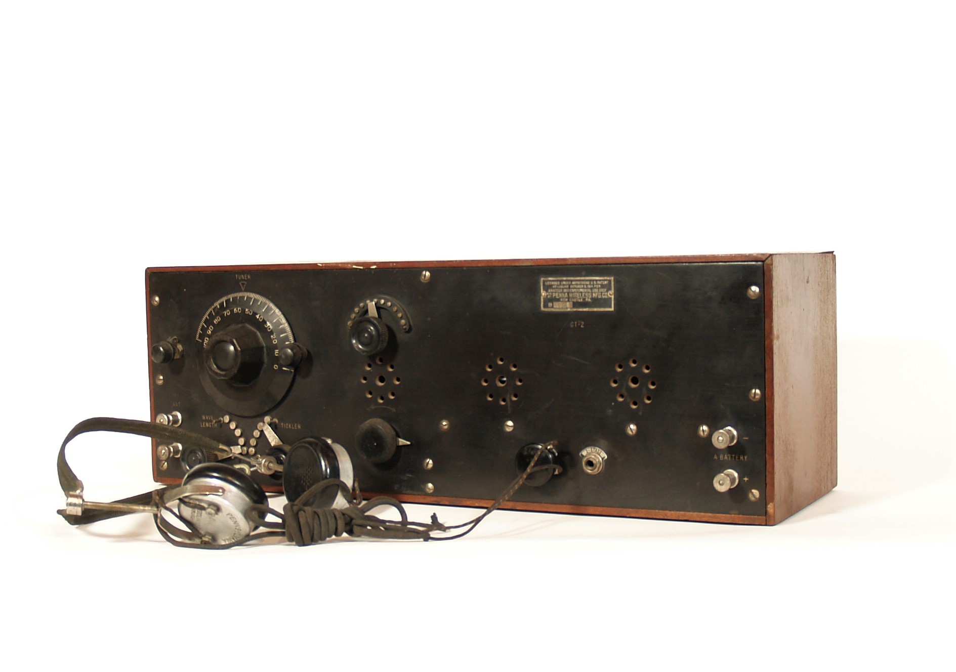 1922 Pennsylvania Wireless GT-2 Regenerative Radio With PA Wireless Headset * New Castle PA 1922 Pennsylvania Wireless GT-2 Regenerative Radio With PA Wireless Headset * New Castle PA