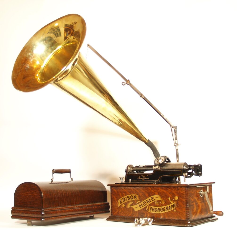 1906 Edison Home Phonograph With 26" Brass Horn & Original Crane * 2